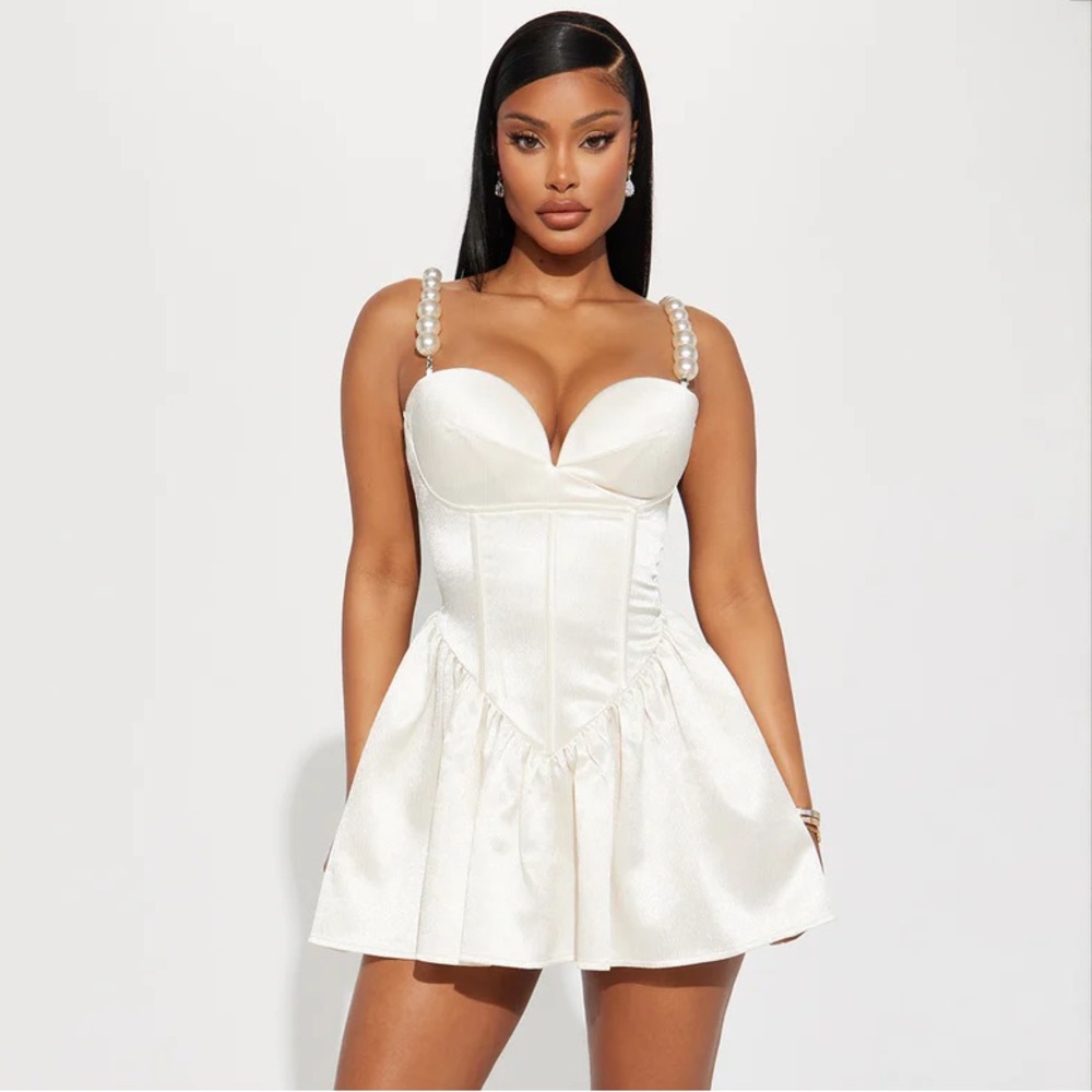 Pearly Girl Satin Mini Dress - Ivory Fashion Nova